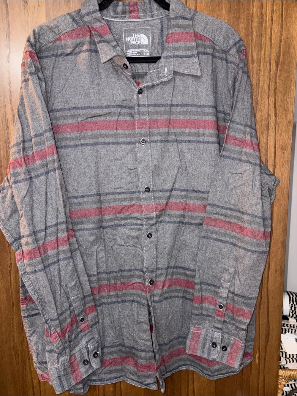 The North Face Gray Button up with Red Stripe Plaid